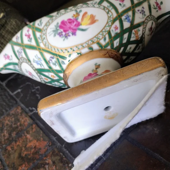 Vintage Floral Gold-Trimmed Footed Oblong Bowl - Picture 12 of 16